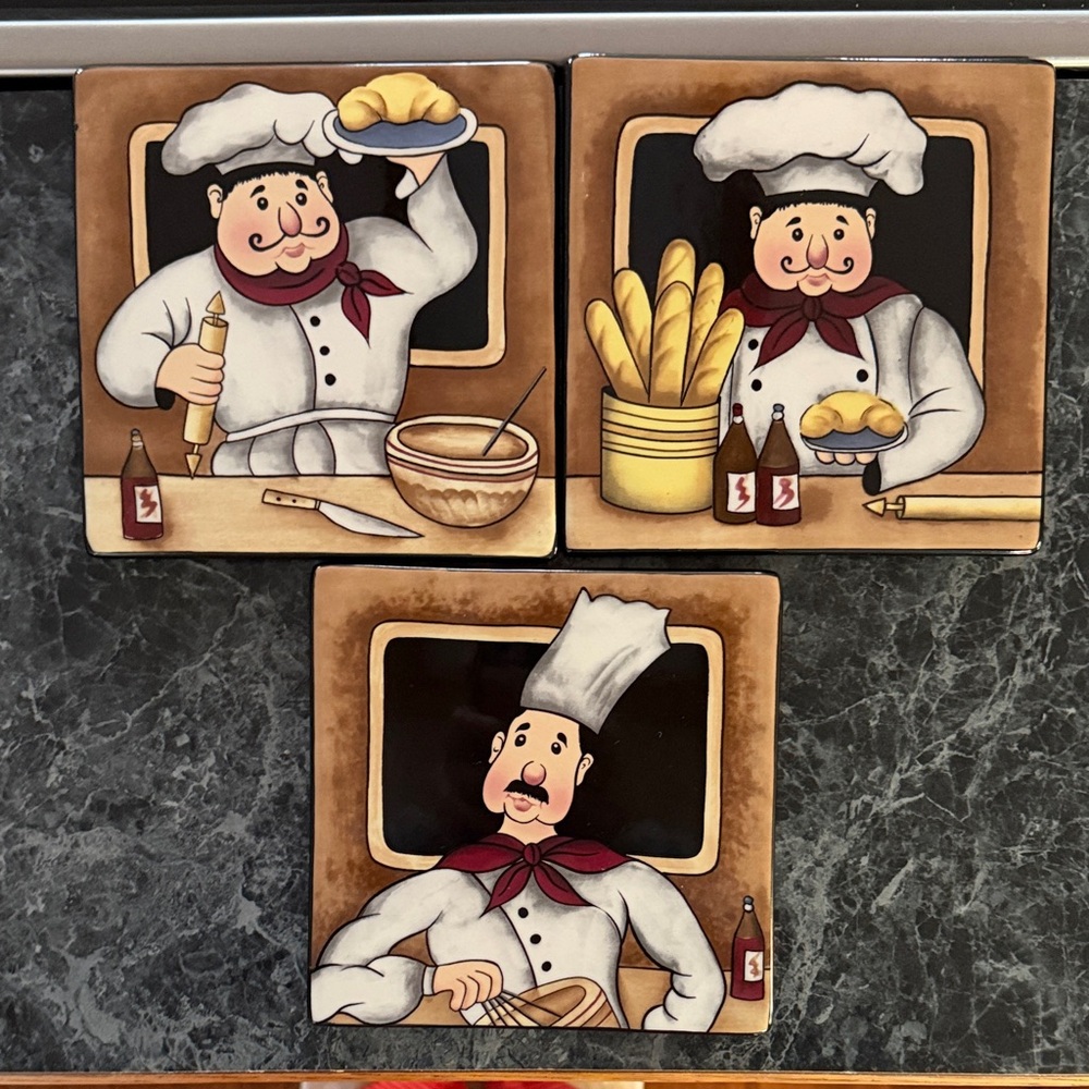 Home Interiors Chef Ceramic Tile Set - Black, Brown, Red